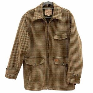 ✅SOLD✅ Vtg Woolrich Houndstooth Wool Hunting Field Tan/Brown Coat Jacket Sz S